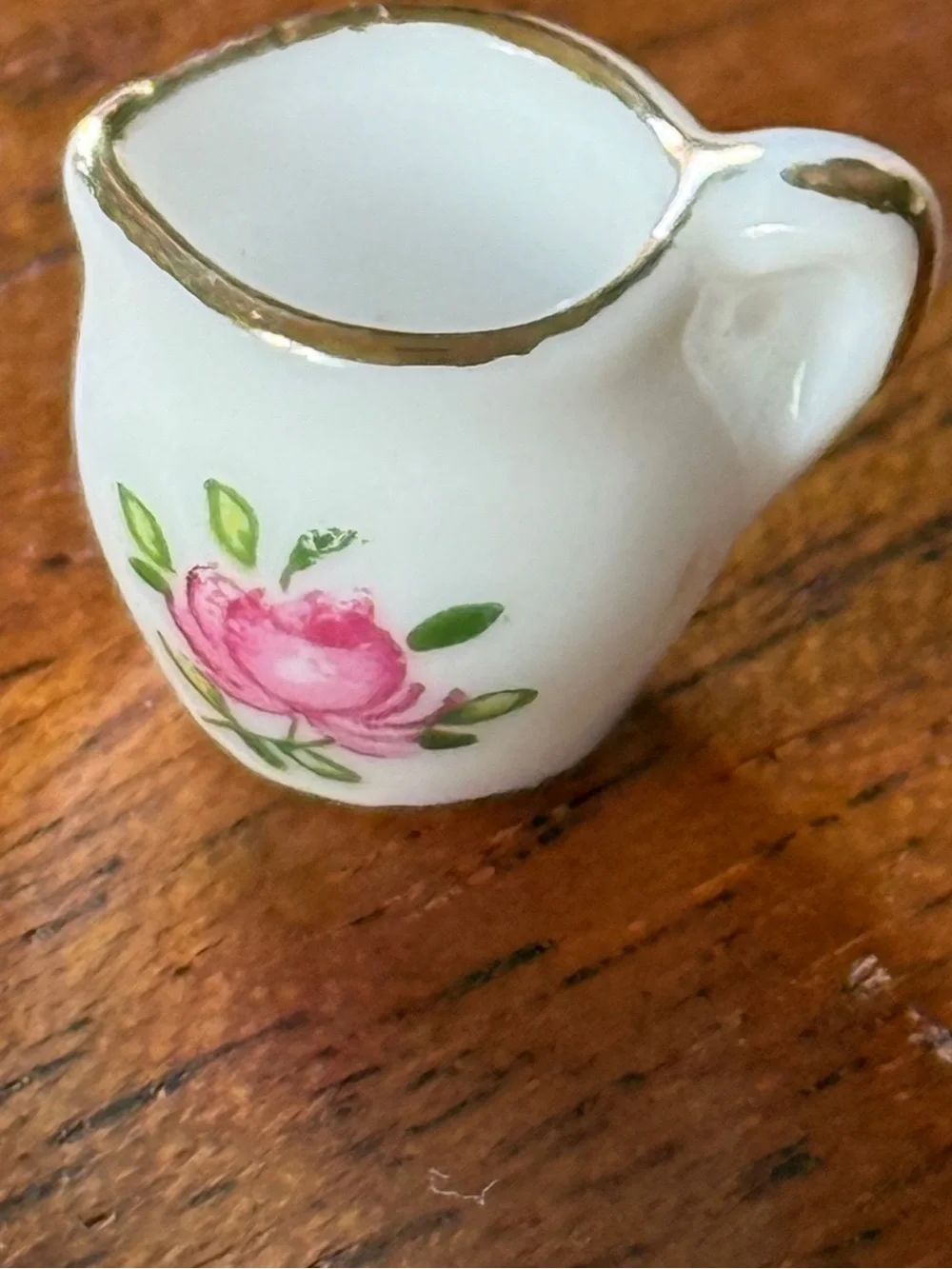 NIB Vintage Miniature Porcelain 6 Piece Tea Set With Pink Rose Pattern Gold Trim